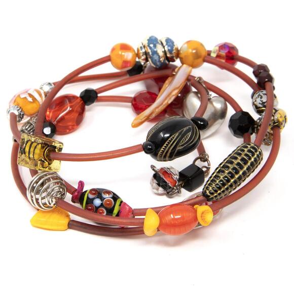 ART GLASS Beaded Colorful Handmade Lampwork Artisan Wrap Bracelet Beads Charms - Picture 7 of 9